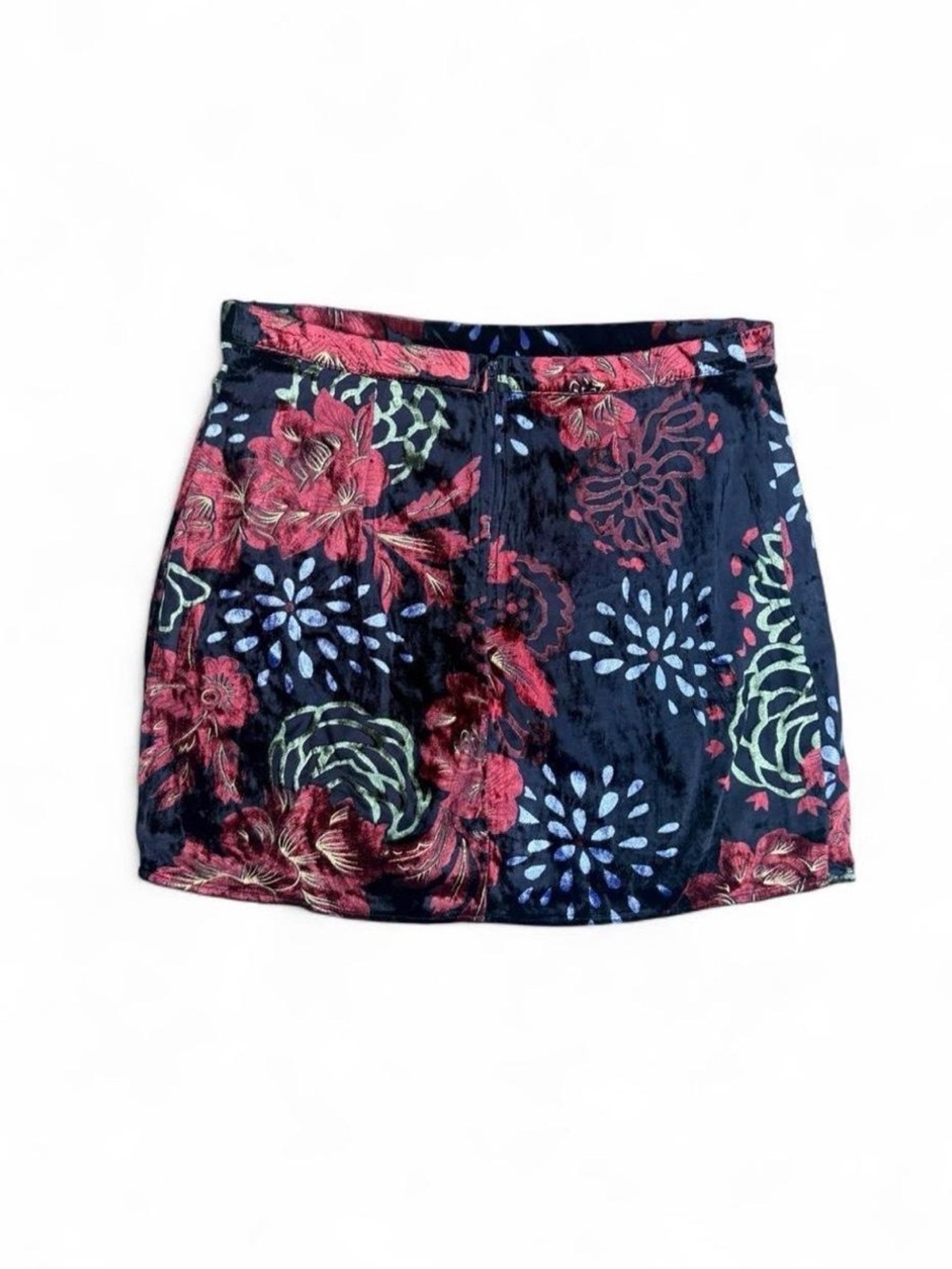 Floral Velvet Mini Skirt - black red blue green Band of Gypsies whimsygoth